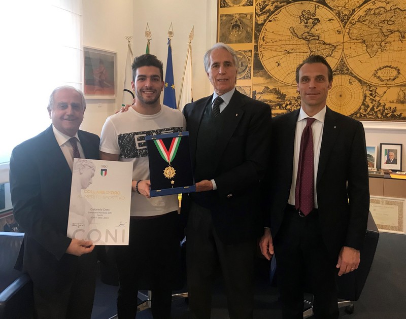 Malagò, Fabbricini e Mornati consegnano il Collare d'Oro a Gabriele Detti