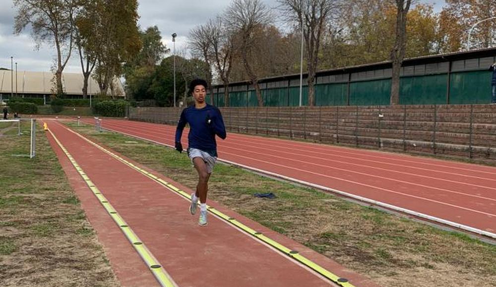 Il saltatore azzurro Mattia Furlani al 'Paolo Rosi' per una sessione di test