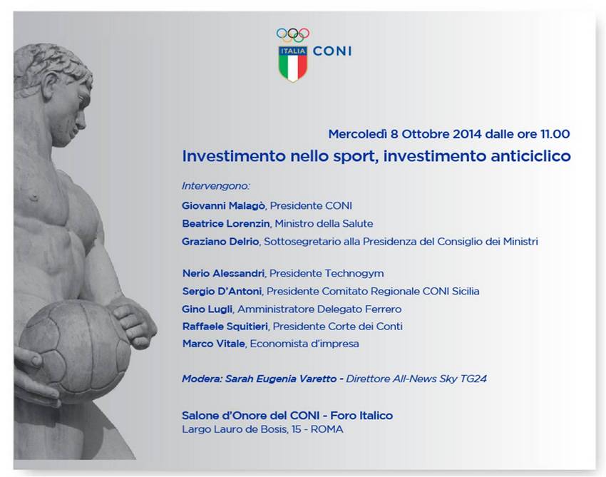 Domani al Salone d'Onore convegno "Investimento nello sport, investimento anticiclico"