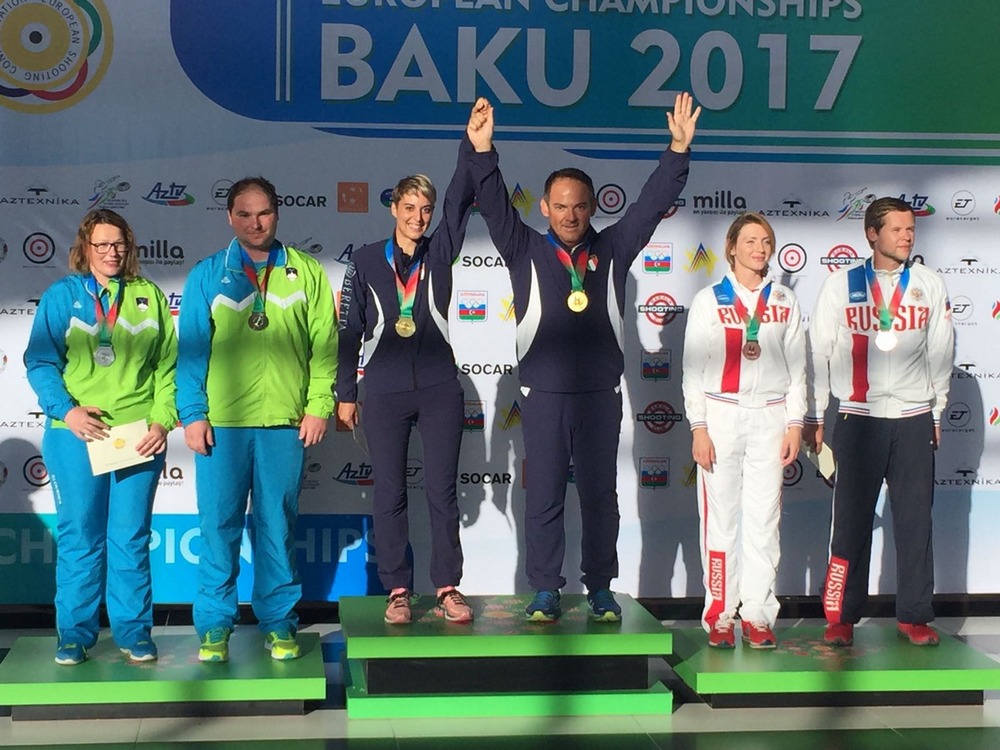 Europei di Baku, oro di Jessica Rossi e Giovanni Pellielo nel Trap a squadre