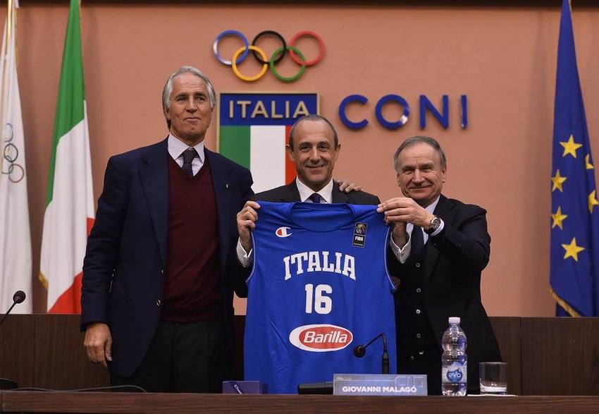 Malagò con Petrucci alla presentazione di Ettore Messina, nuovo Ct della Nazionale maschile