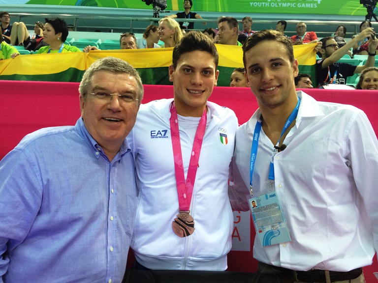 Sabbioni bronze 50 mt. backstroke. Europa on podium with Alvaro (gold), De Marchi and Crovari