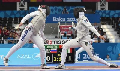 Baku 2015 - Derby italiano nel fioretto: Alice Volpi contro Carolina Erba