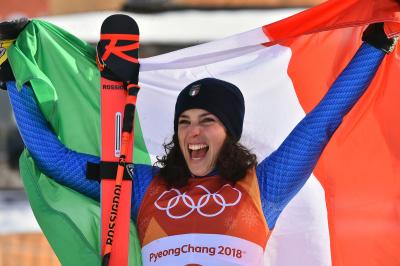 Federica Brignone wins the bronze medal in Giant Slalom