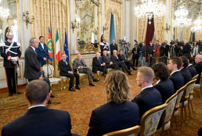 Presidente Petrucci al Quirinale con la Nazionale di calcio