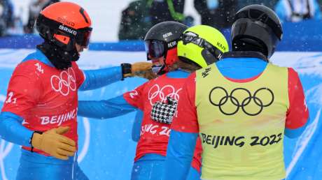 220212 Visintin Moioli Carpano Sommariva ITA Snowboard Cross Mixed Team ARGENTO Ph Luca Pagliaricci MTRO5273 copia