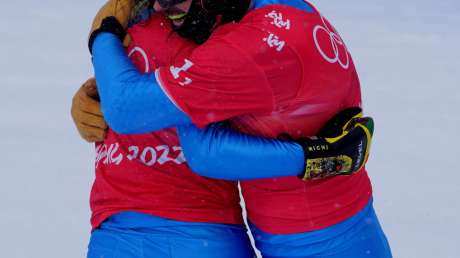 220212 Visintin Moioli ITA Snowboard Cross Mixed Team ARGENTO Ph Luca Pagliaricci LUC02649 copia