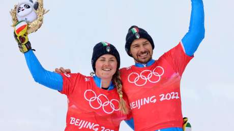 220212 Visintin Moioli ITA Snowboard Cross Mixed Team ARGENTO Ph Luca Pagliaricci MTRO5494 copia